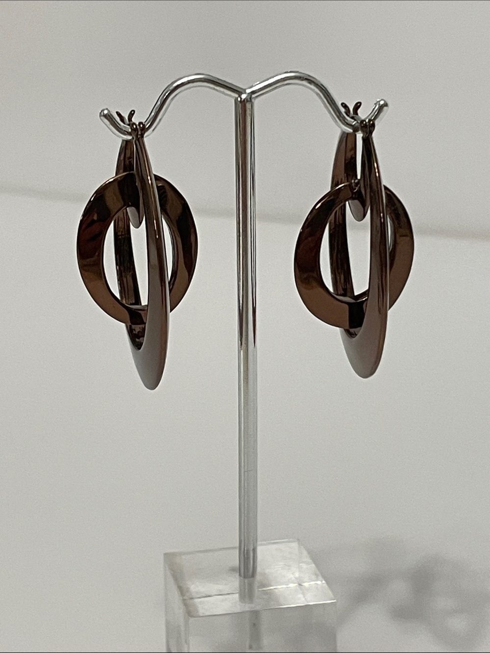 Contemporary Nested Bronze/Chocolate-Brown Oval Hoop Drop Earrings